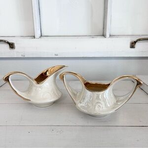 Vintage Pearl China Co. iridescent lusterware creamer open sugar bowl 22k gold